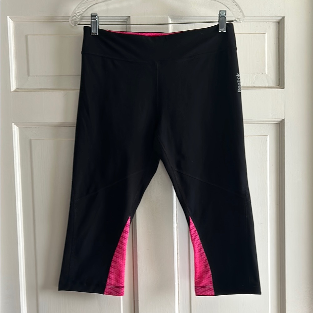 Reebok Black Capri Leggings with Pink Accents